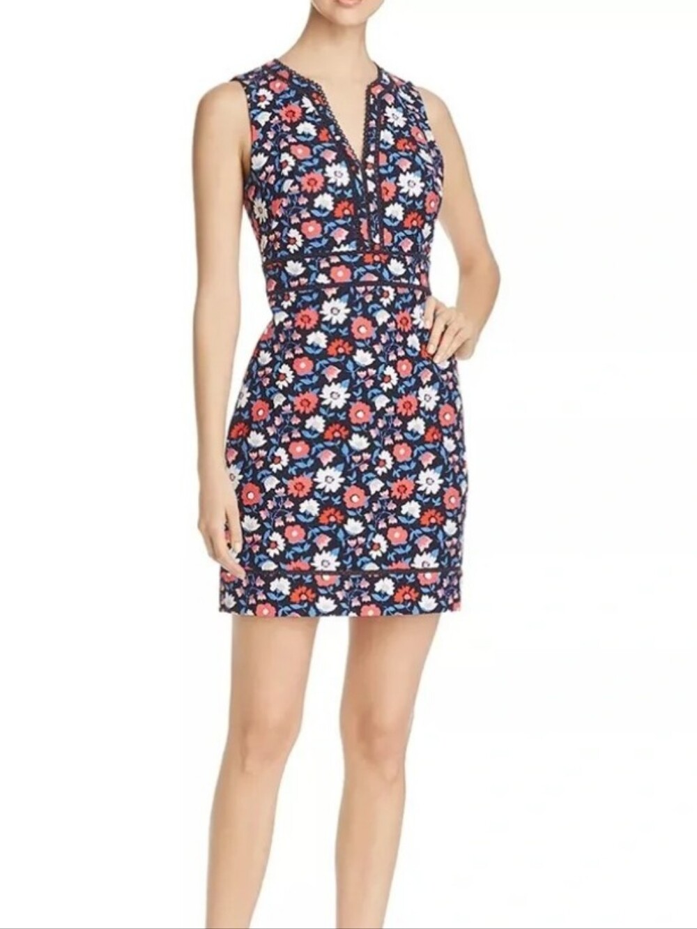 kate spade Navy Floral Zip-Front Sheath Dress with Pink & White Flowers